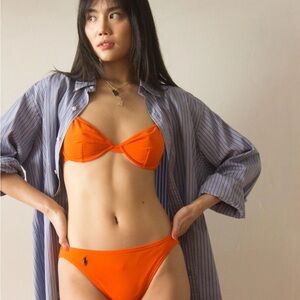 Women’s 90’s Polo Ralph Lauren Sport Hot Orange Bikini Size 14 Bottoms And Top